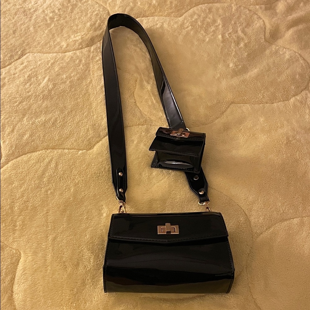 Elegant Black Patent Crossbody Bag